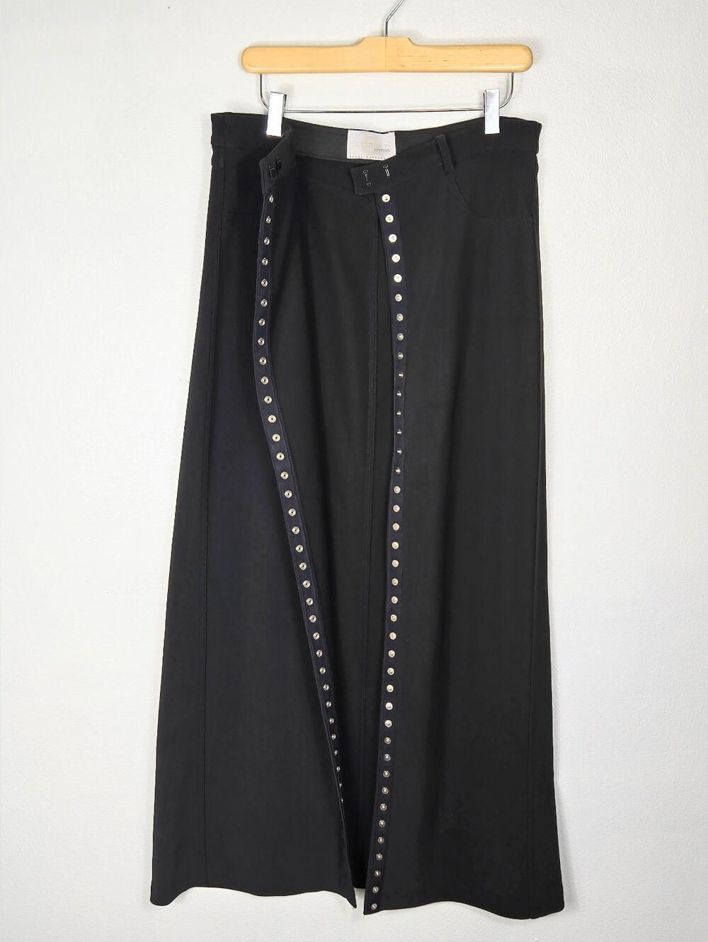 Equestrian Designs Black Maxi Skirt Stretchy Snap Front Ribbed Size Large Vintag